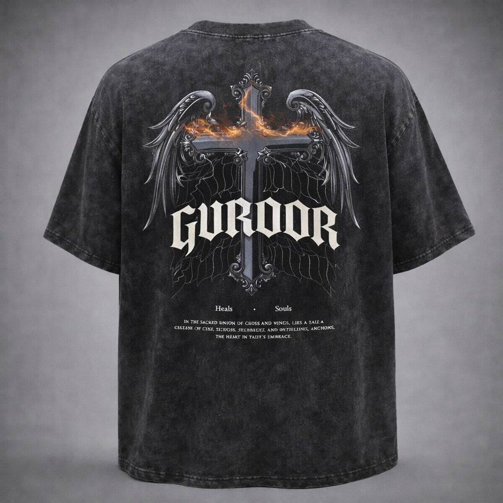 Washed-black GUROOR Heals Souls T-shirt